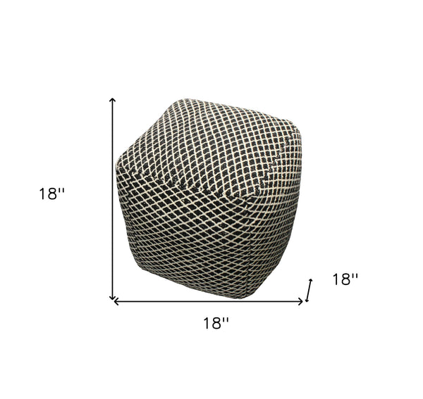 Homeroots 18" Black And Ivory Wool Cube Geometric Pouf Ottoman   488728