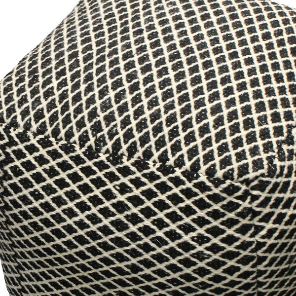 Homeroots 18" Black And Ivory Wool Cube Geometric Pouf Ottoman   488728