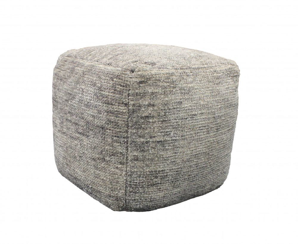 Homeroots 18" Gray Wool Cube Pouf Ottoman   488729