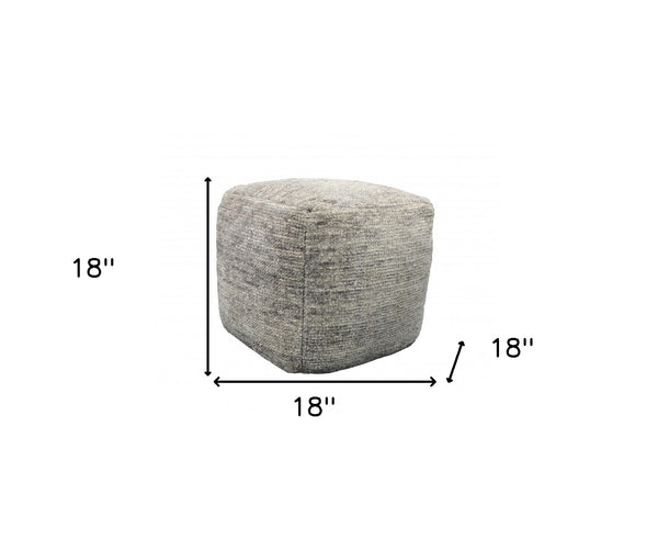 Homeroots 18" Gray Wool Cube Pouf Ottoman   488729