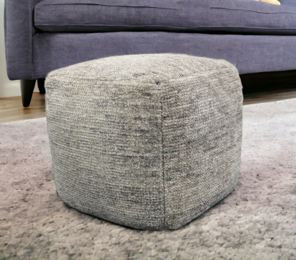 Homeroots 18" Gray Wool Cube Pouf Ottoman   488729