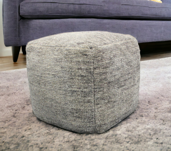 Homeroots 18" Gray Wool Cube Pouf Ottoman   488729