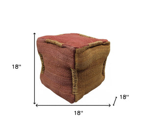 Homeroots 18" Pink And Orange Jute Cube Pouf Ottoman   488730