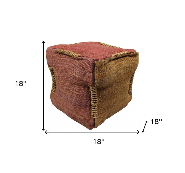 Homeroots 18" Pink And Orange Jute Cube Pouf Ottoman   488730
