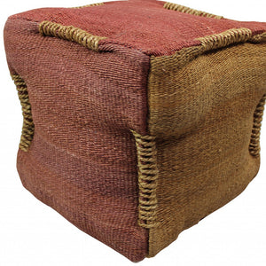 Homeroots 18" Pink And Orange Jute Cube Pouf Ottoman   488730