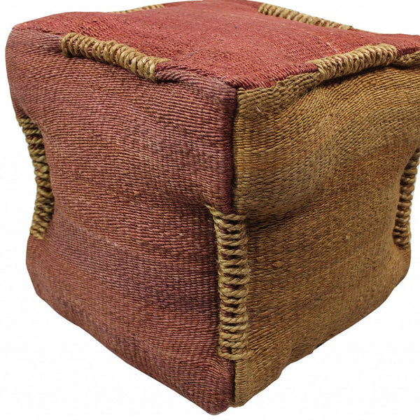 Homeroots 18" Pink And Orange Jute Cube Pouf Ottoman   488730