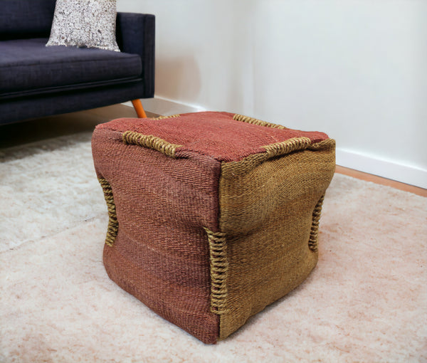 Homeroots 18" Pink And Orange Jute Cube Pouf Ottoman   488730