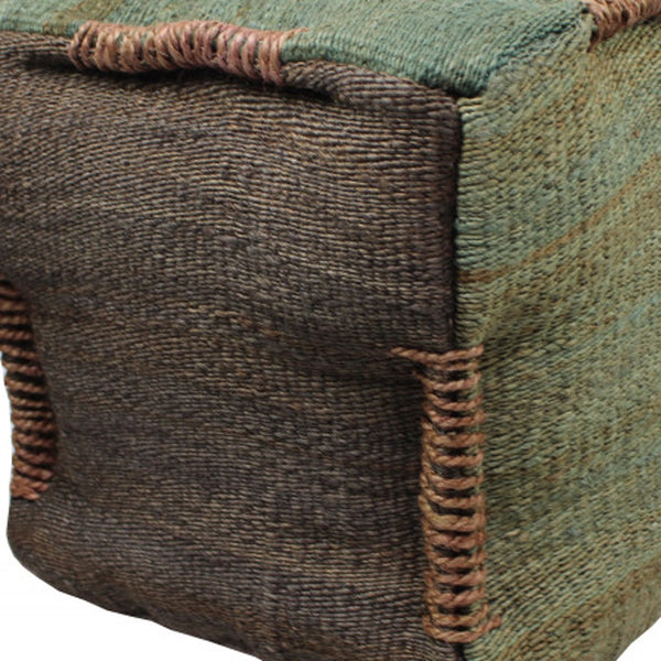Homeroots 18" Green And Brown Jute Cube Pouf Ottoman   488731