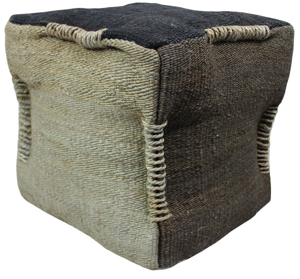Homeroots 18" Black And Taupe Jute Cube Pouf Ottoman   488732