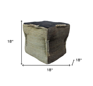 Homeroots 18" Black And Taupe Jute Cube Pouf Ottoman   488732