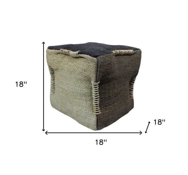 Homeroots 18" Black And Taupe Jute Cube Pouf Ottoman   488732