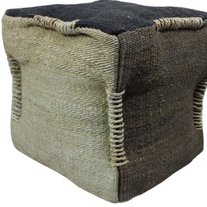 Homeroots 18" Black And Taupe Jute Cube Pouf Ottoman   488732