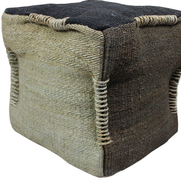 Homeroots 18" Black And Taupe Jute Cube Pouf Ottoman   488732