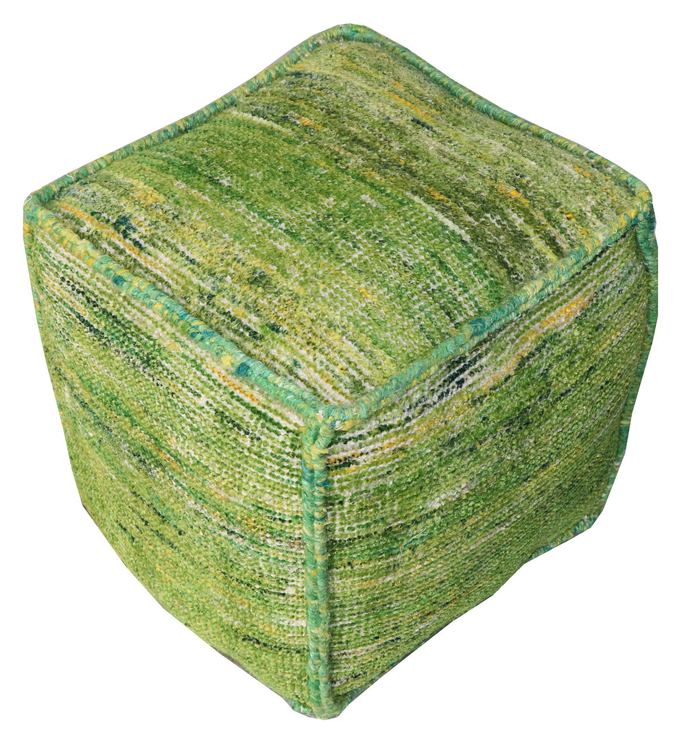 Homeroots 18" Green Recycled Silk And Cotton Blend Cube Pouf Ottoman   488733