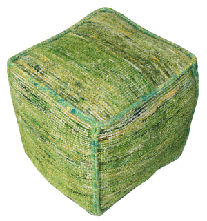 Homeroots 18" Green Recycled Silk And Cotton Blend Cube Pouf Ottoman   488733