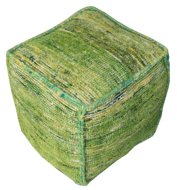 Homeroots 18" Green Recycled Silk And Cotton Blend Cube Pouf Ottoman   488733