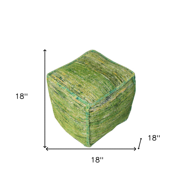 Homeroots 18" Green Recycled Silk And Cotton Blend Cube Pouf Ottoman   488733