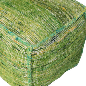 Homeroots 18" Green Recycled Silk And Cotton Blend Cube Pouf Ottoman   488733