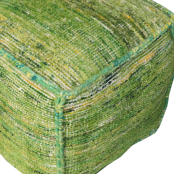 Homeroots 18" Green Recycled Silk And Cotton Blend Cube Pouf Ottoman   488733