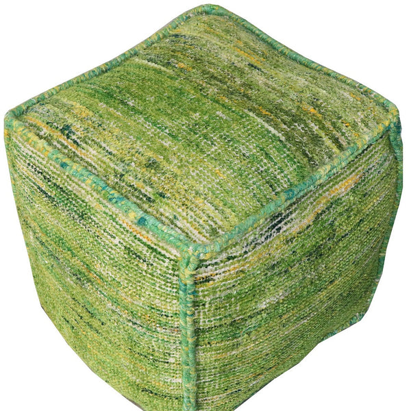 Homeroots 18" Green Recycled Silk And Cotton Blend Cube Pouf Ottoman   488733