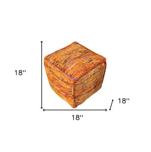 Homeroots 18" Orange Recycled Silk And Cotton Blend Cube Pouf Ottoman   488734