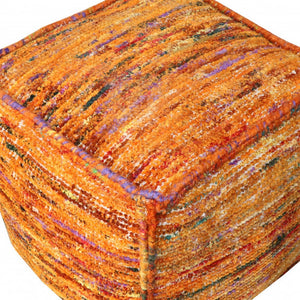 Homeroots 18" Orange Recycled Silk And Cotton Blend Cube Pouf Ottoman   488734