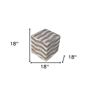 Homeroots 18" Gray And Beige Hair On Hide Cube Chevron Pouf Ottoman   488735