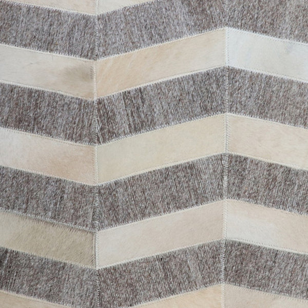 Homeroots 18" Gray And Beige Hair On Hide Cube Chevron Pouf Ottoman   488735