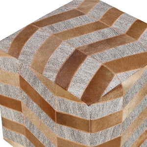 Homeroots 18" Gray And Bronze Hair On Hide Cube Chevron Pouf Ottoman   488736