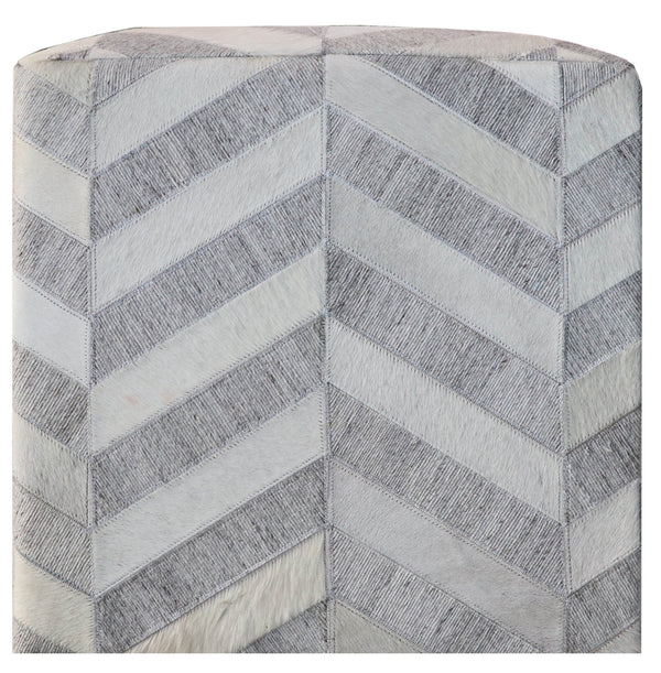 Homeroots 18" Gray And Ivory Hair On Hide Cube Chevron Pouf Ottoman   488737