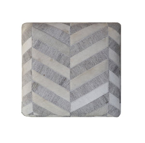 Homeroots 18" Gray And Ivory Hair On Hide Cube Chevron Pouf Ottoman   488737