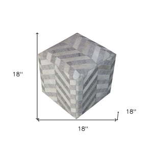 Homeroots 18" Gray And Ivory Hair On Hide Cube Chevron Pouf Ottoman   488737