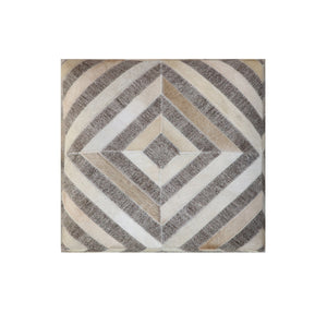 Homeroots 18" Gray And Beige Hair On Hide Cube Geometric Pouf Ottoman   488738