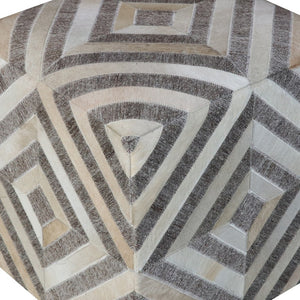 Homeroots 18" Gray And Beige Hair On Hide Cube Geometric Pouf Ottoman   488738