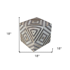 Homeroots 18" Gray And Beige Hair On Hide Cube Geometric Pouf Ottoman   488738