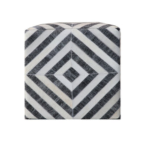 Homeroots 18" Dark Gray And Ivory Hair On Hide Cube Geometric Pouf Ottoman   488739