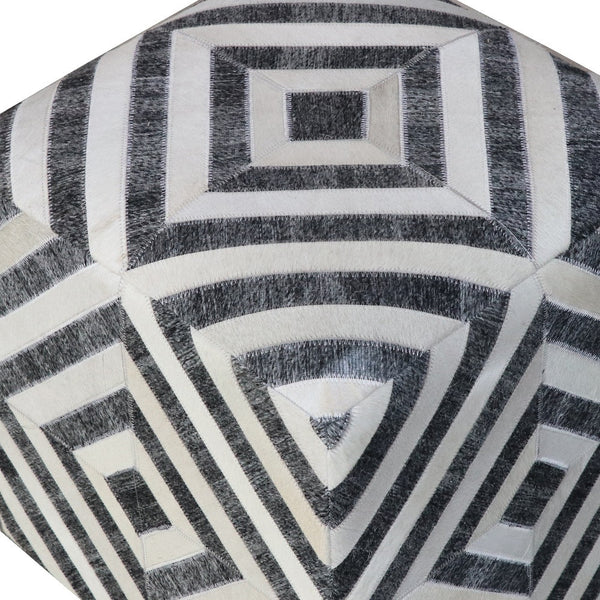Homeroots 18" Dark Gray And Ivory Hair On Hide Cube Geometric Pouf Ottoman   488739