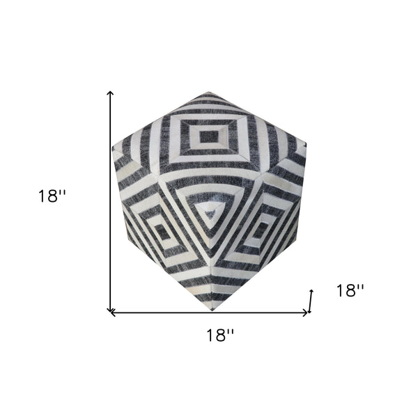 Homeroots 18" Dark Gray And Ivory Hair On Hide Cube Geometric Pouf Ottoman   488739