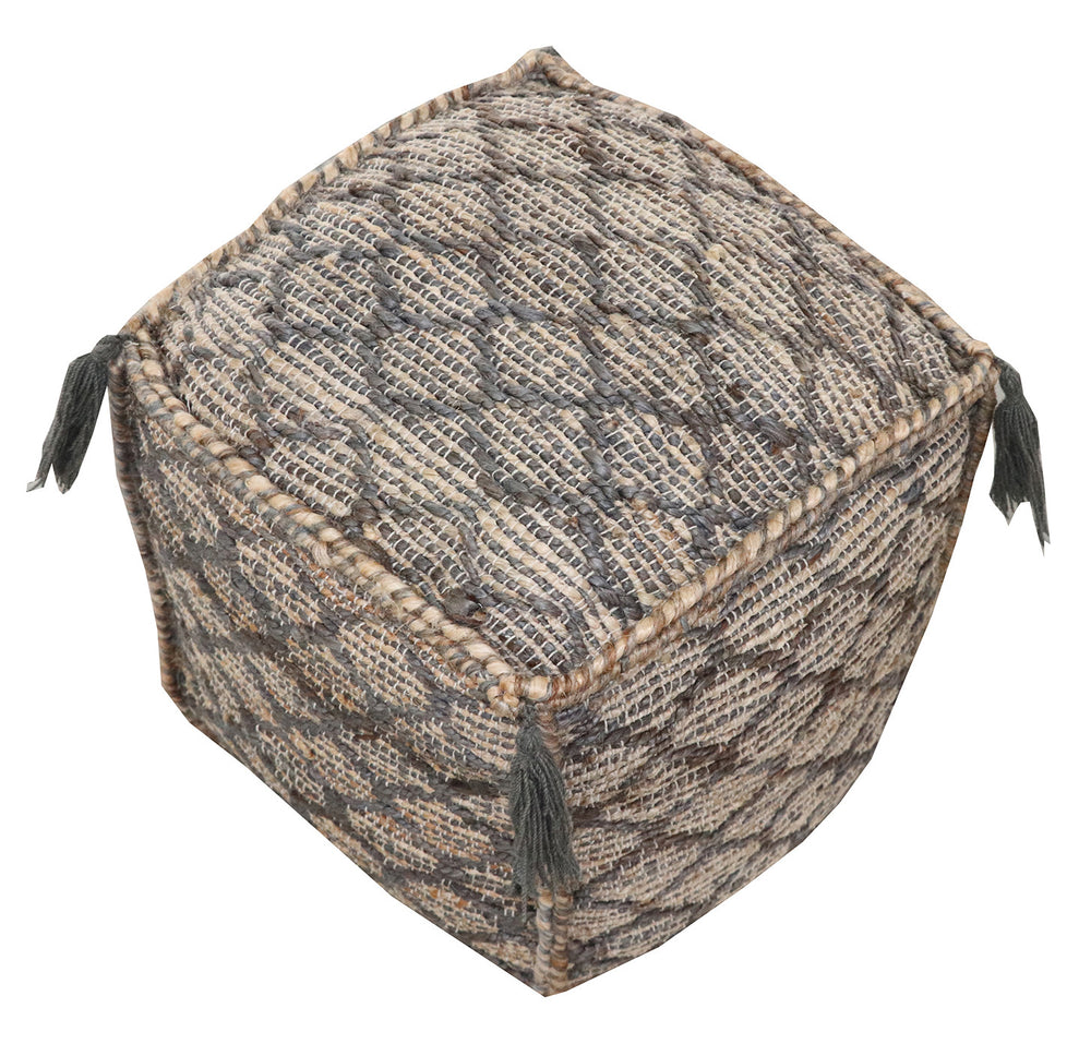 Homeroots 18" Natural Gray And Taupe Jute Cube Trellis Pouf Ottoman   488740