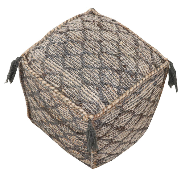 Homeroots 18" Natural Gray And Taupe Jute Cube Trellis Pouf Ottoman   488740