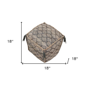 Homeroots 18" Natural Gray And Taupe Jute Cube Trellis Pouf Ottoman   488740