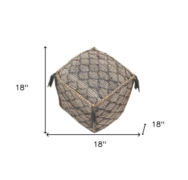 Homeroots 18" Natural Gray And Taupe Jute Cube Trellis Pouf Ottoman   488740