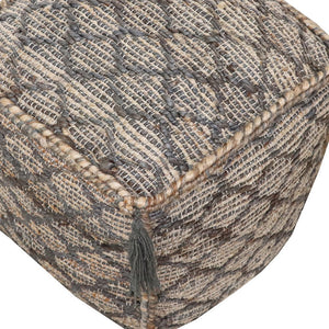 Homeroots 18" Natural Gray And Taupe Jute Cube Trellis Pouf Ottoman   488740