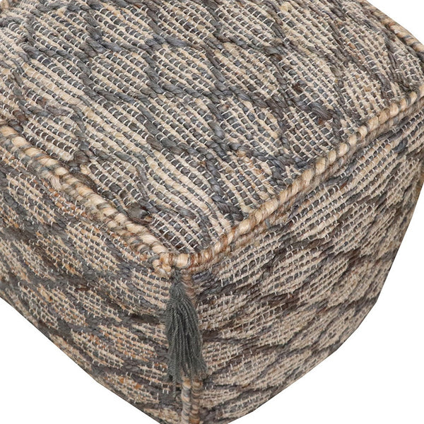 Homeroots 18" Natural Gray And Taupe Jute Cube Trellis Pouf Ottoman   488740