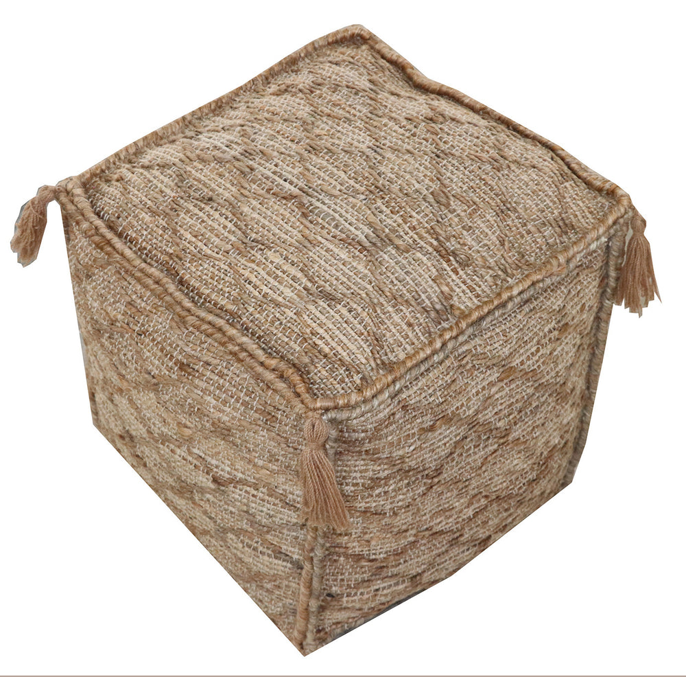 Homeroots 18" Brown Jute Cube Trellis Pouf Ottoman   488741