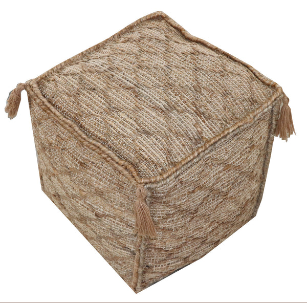 Homeroots 18" Brown Jute Cube Trellis Pouf Ottoman   488741