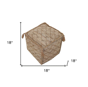 Homeroots 18" Brown Jute Cube Trellis Pouf Ottoman   488741