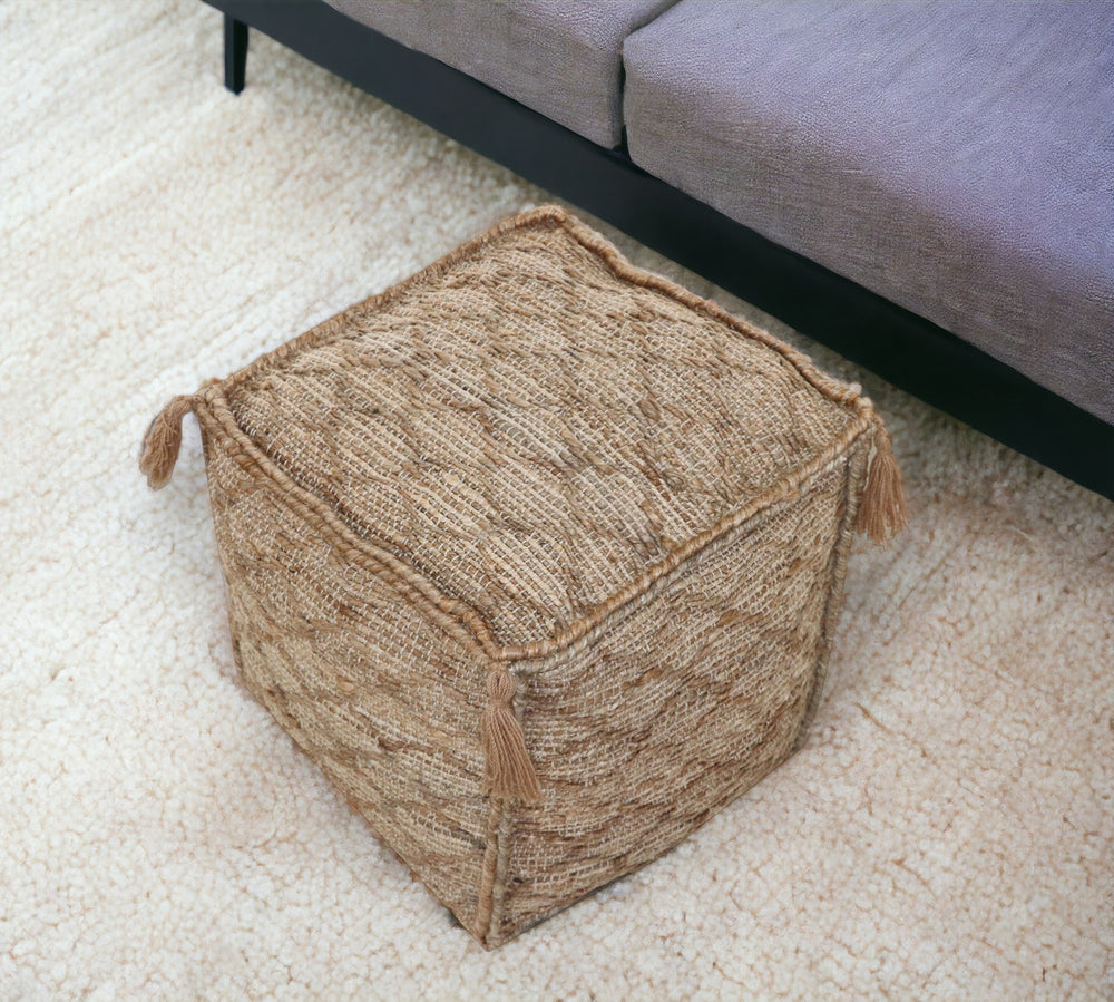 Homeroots 18" Brown Jute Cube Trellis Pouf Ottoman   488741