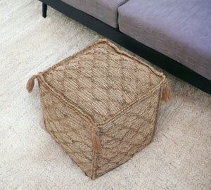 Homeroots 18" Brown Jute Cube Trellis Pouf Ottoman   488741