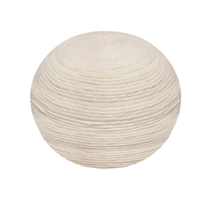 Homeroots 20" Ivory Wool Round Ribbed Pouf Ottoman   488742